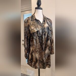Elegant Women's Button Down Animal Print Blouse